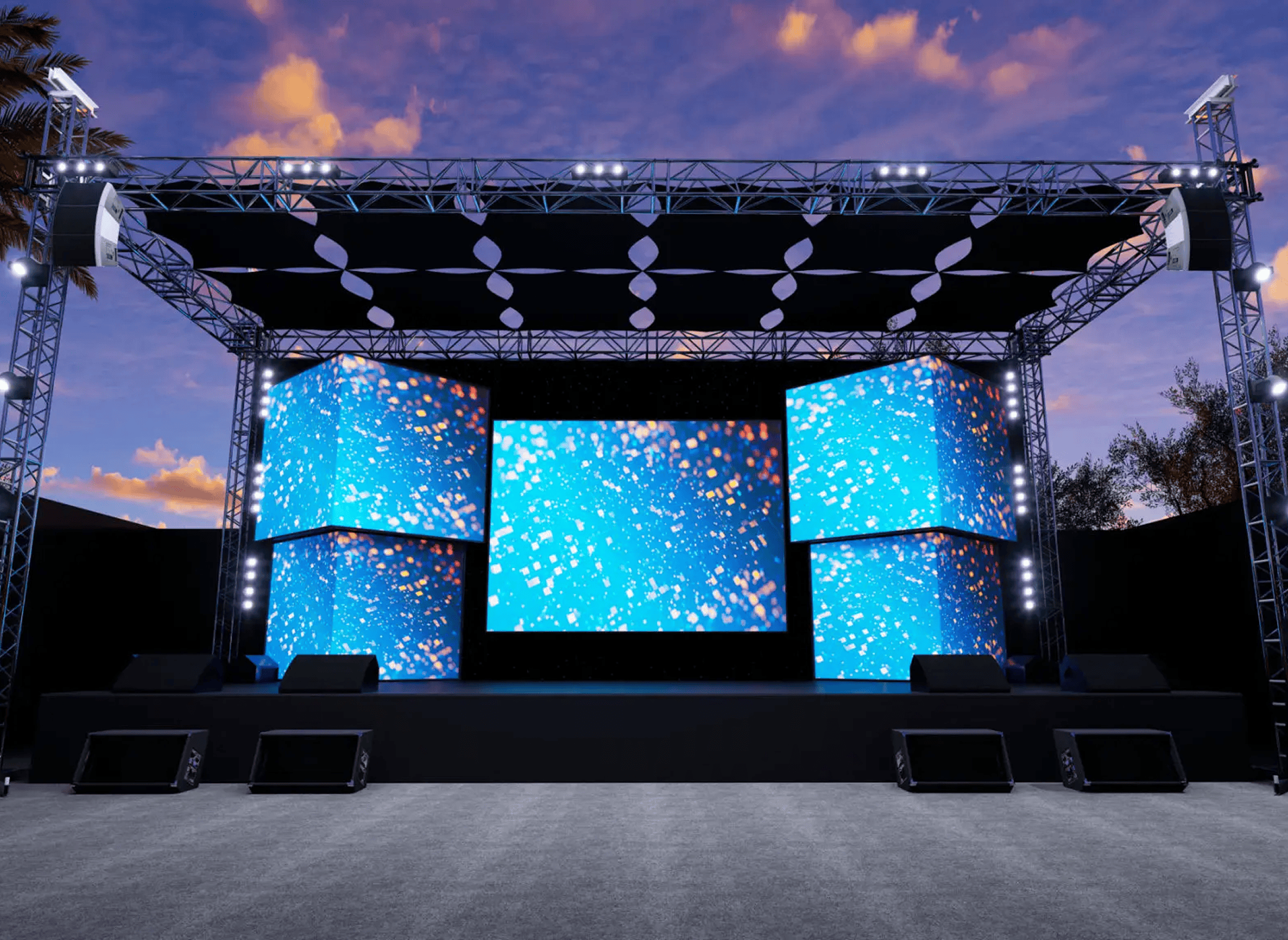Outdoor stage with large blue LED screens