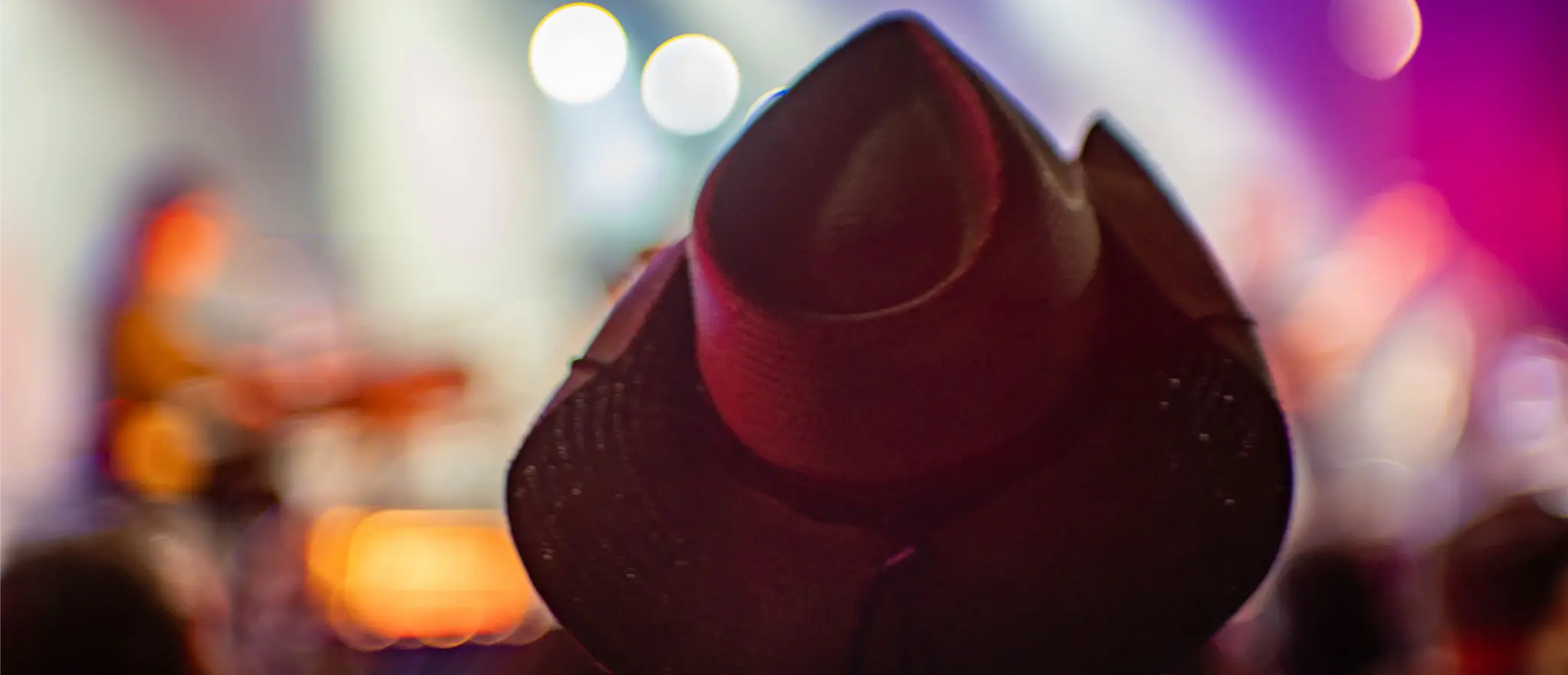 Cowboy hat silhouette at live concert